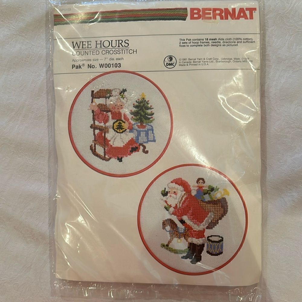 Bernat Vintage Counted Cross Stitch Kit Wee Hours Santa Christmas Craft DIY